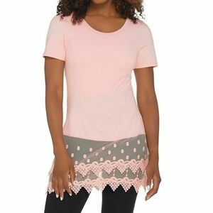 2/$35 Kathleen Kirkwood pink short sleeve top with lace extender